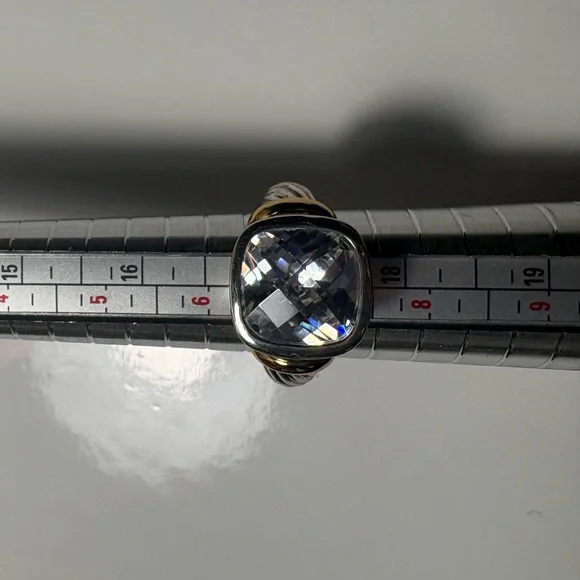 Vintage “Best” Signed Two Tone Statement Ring | Cushion Cut Crystal | Size 7.5 - Picture 6 of 12